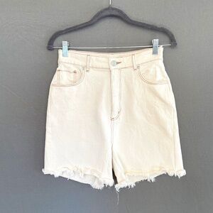 LOFT Women's Size 28/6 5 Pocket High Waist Frayed Hem Denim Shorts in Ecru